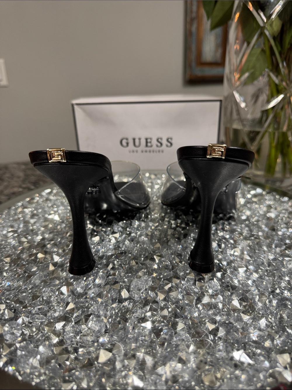 GUESS Hambree Black Heeled Mule with Clear PVC Strap NEW 6.5 - Picture 8 of 14